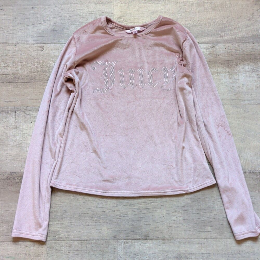 Juicy Couture Womens Medium Pink Velour Sweatshirt Rhinestone Bling